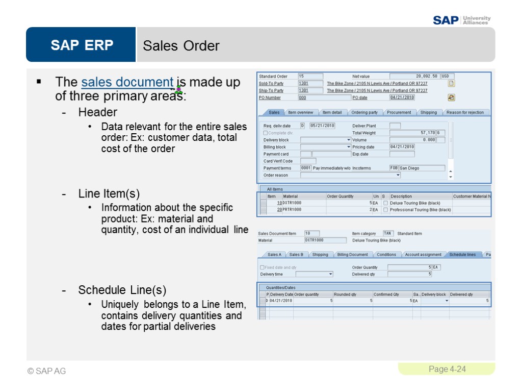 Sales Order The sales document is made up of three primary areas: Header Data